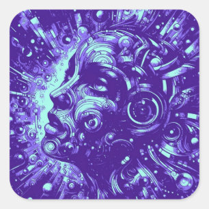 Quadrado Musa Mecânica Adesivo Cyberpunk Roxo