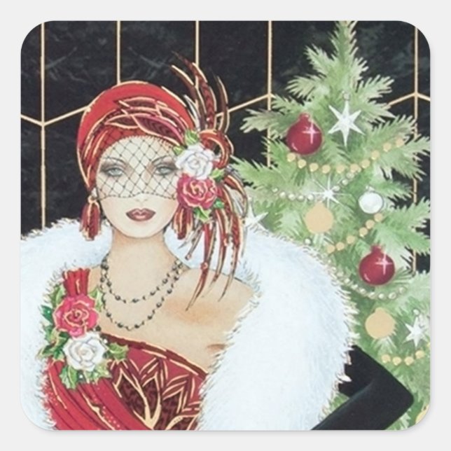 Quadrado Natais vintages retro Art deco adesivo (Frente)