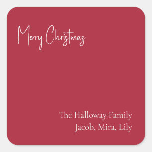 Quadrado Natal moderno   Adesivo de presente da família Red