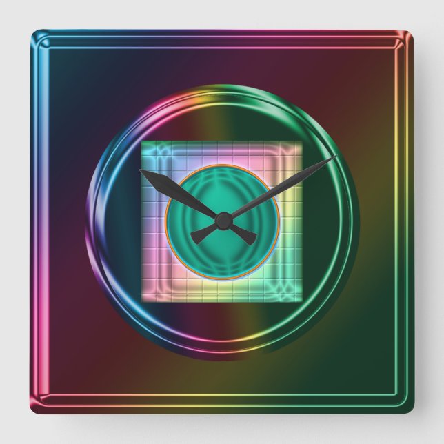 Quadrado Neon, Arco-Íris Metálico, Relógio de Abstrato Funk (Frente)