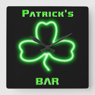 Quadrado Neon Irish Pub - Sinal De Relógio Shamrock Beer C