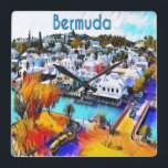 Quadrado Neon Pop Art Bermuda relógio<br><div class="desc">Neon Pop Art 4544 Relógio de parede das Bermudas Uma bela fotografia da paisagem das Ruas centros. George Bermuda é transformado em um colorido relógio de parede quadrada Neon Pop Art. Por celeste@khoncepts.com</div>