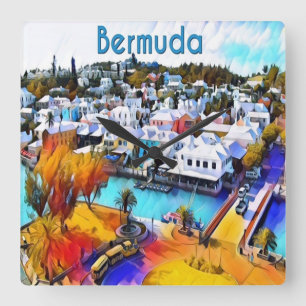 Quadrado Neon Pop Art Bermuda relógio