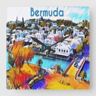 Quadrado Neon Pop Art Bermuda relógio