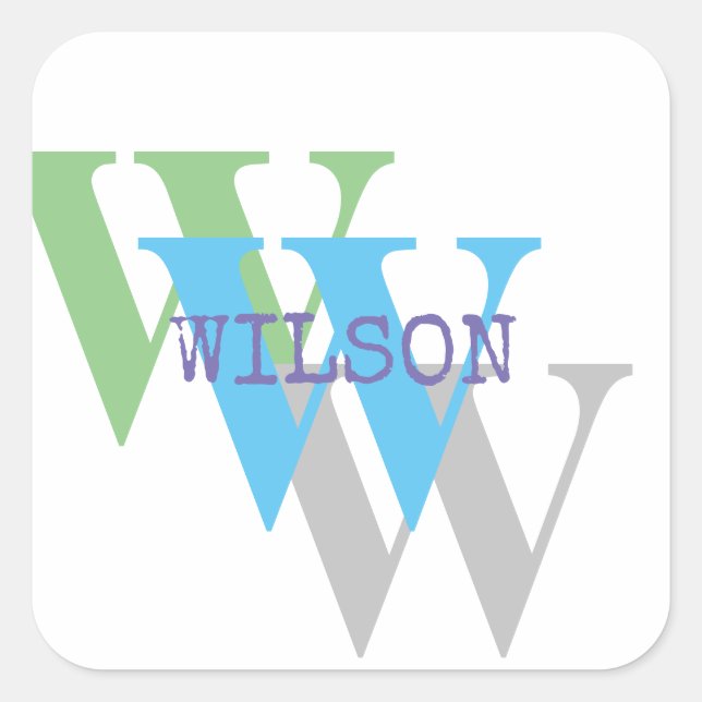 Quadrado Nome do adesivo monograma branco (Frente)