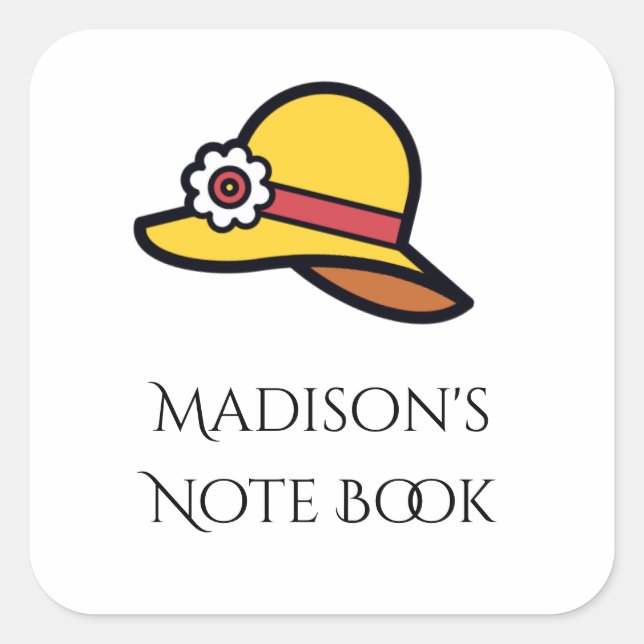 Quadrado Nome personalizado adesivo de modelo de chapéu ama (Frente)