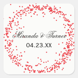 Quadrado Nomes e Data de Confetti Vermelho - Adesivo Quadra