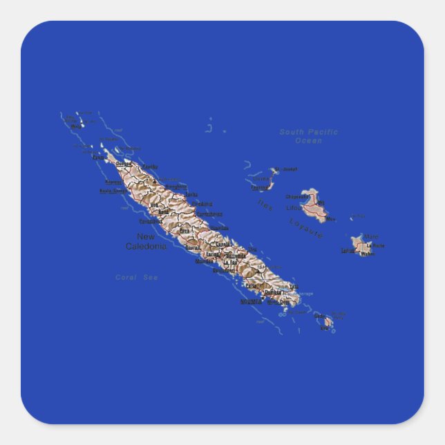 Quadrado Novo adesivo de mapa da Caledónia (Frente)