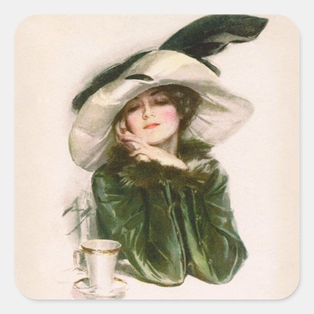 Quadrado O adesivo "Contentment" de Harrison Fisher (Frente)