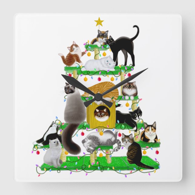 Quadrado O Relógio de Árvore de Gato de Natal (Frente)
