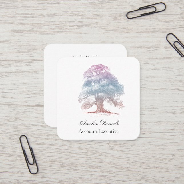 Quadrado Oak Tree Illustration Cartão de visita (Frente/Verso In Situ)