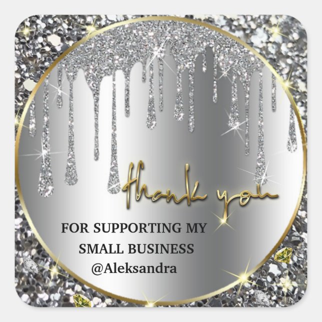 Quadrado Obrigado de gotejamento, seu adesivo prateado de o (Frente)