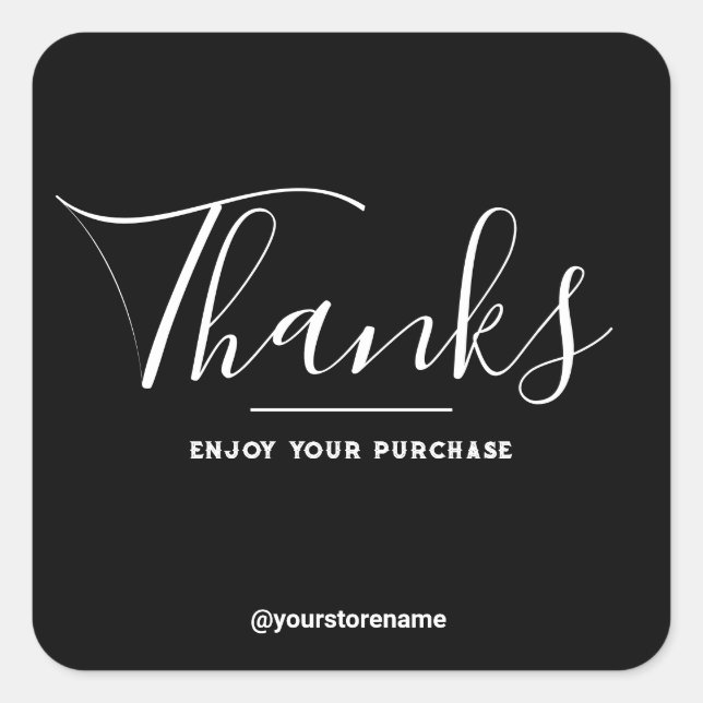 Quadrado Obrigados para o seu adesivo de compras (Frente)