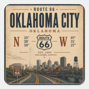 Quadrado Oklahoma City Rota 66 Coordenadas Adesivo