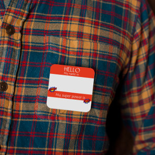 Quadrado Olá Adesivo de Identificação Crachá Divertido Supe