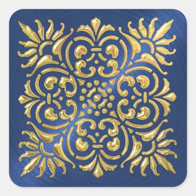 Quadrado Ornamentado Blue e Dourado adesivo (Frente)