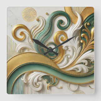 Quadrado Ouro Harmony Swirl - Relógio Elegante de Parede Ab