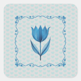 Quadrado Padrão com um adesivo de tulipa azul