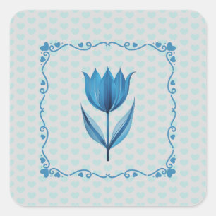 Quadrado Padrão com um adesivo de tulipa azul 