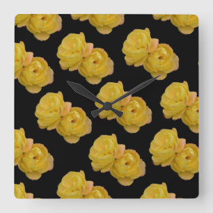 Quadrado Padrão De Rosa Amarelo E Preto, Relógio De Pared