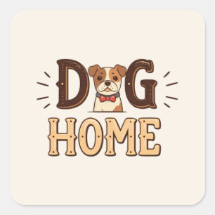 Quadrado Página inicial do cão no adesivo do estilo de text
