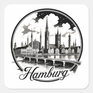 Quadrado Panorama de Hamburgo Alemanha – Adesivo de Círculo