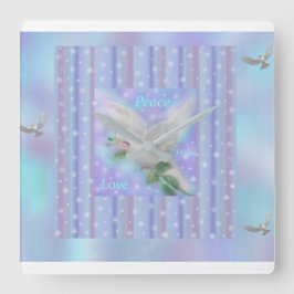 Quadrado "Paz Esperança Amor" Relógio Grande