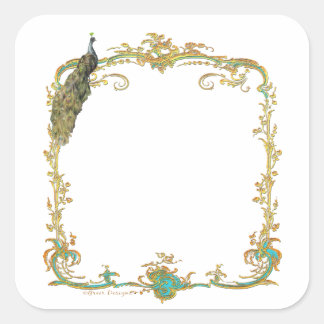 Quadrado Peacock com o adesivo Frame Dourado "Save the Date