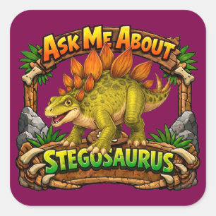 Quadrado Pergunte-me sobre o Stegosaurus Adesivo de 3 pol