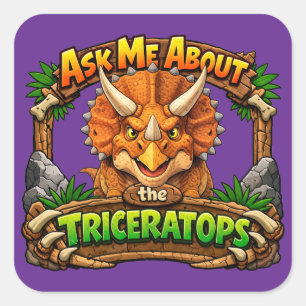 Quadrado Pergunte-me sobre o Triceratops Adesivo de 3 pol