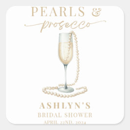 Quadrado Pérolas e Prosecco para Chá de Noiva Adesivo