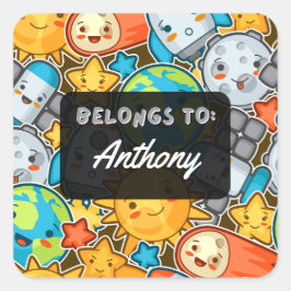 Quadrado Personalizado PERTENCE ao adesivo espacial Kawaii