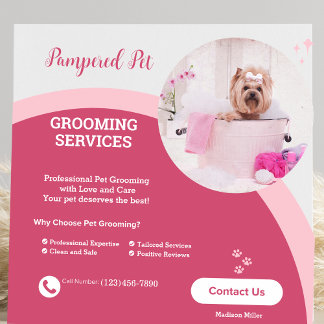 Quadrado Pet Groomer - Cartão de visita moderno rosa