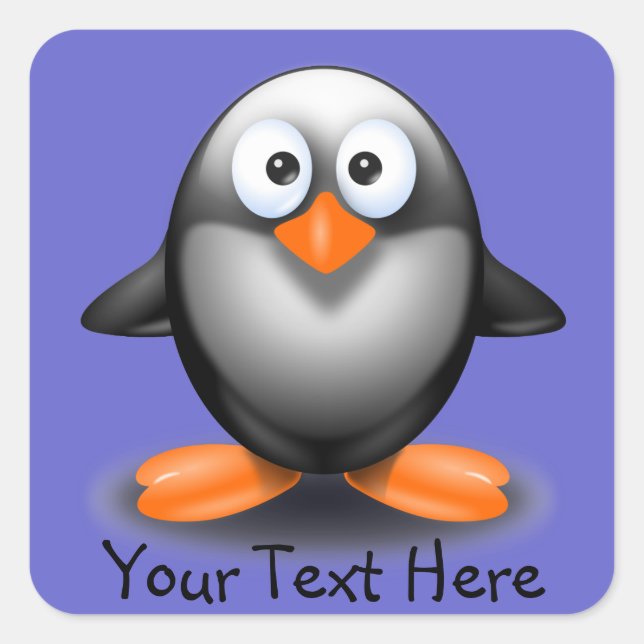 Quadrado Pinguim bonito no adesivo azul (Frente)