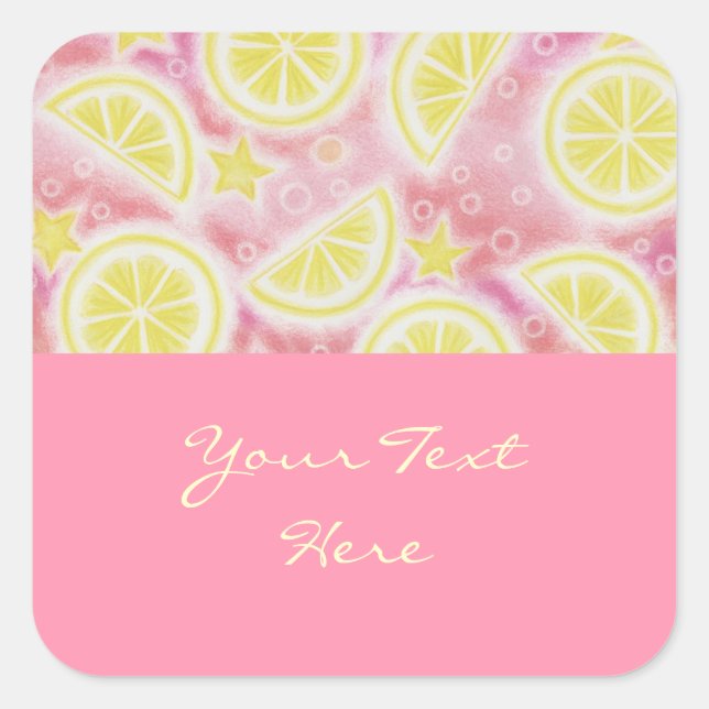 Quadrado Pink Lemonade 'Your Text', adesivo cor-de-rosa (Frente)