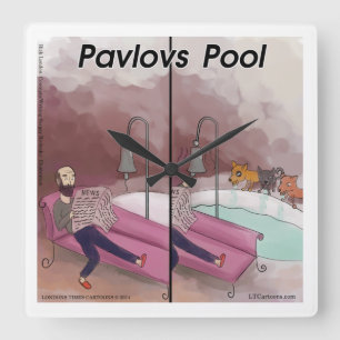 Quadrado Piscina de Pavlov - Relógio de Cartoon de Psicolo
