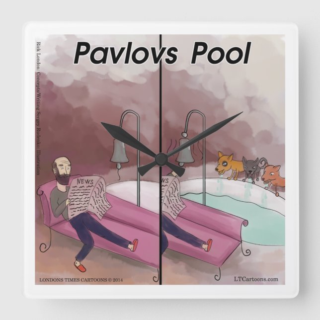 Quadrado Piscina de Pavlov - Relógio de Cartoon de Psicolog (Frente)