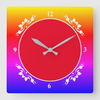 Quadrado Plano De Fundo Vermelho E Relógio Com Várias Cores