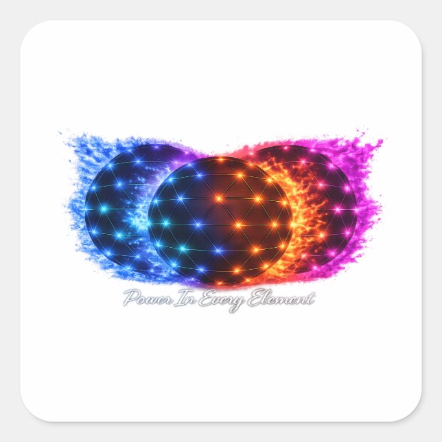 Quadrado Poder em Cada Elemento Adesivo Fogo Água Energia (Frente)