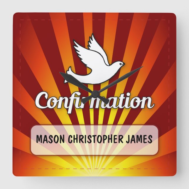 Quadrado Porta de Confirmação de parabéns, Dourada, Relógio (Frente)