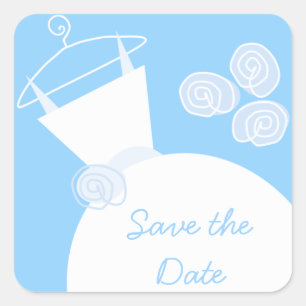 Quadrado Praça do adesivo Azul de Casamento 'Salvar a Data