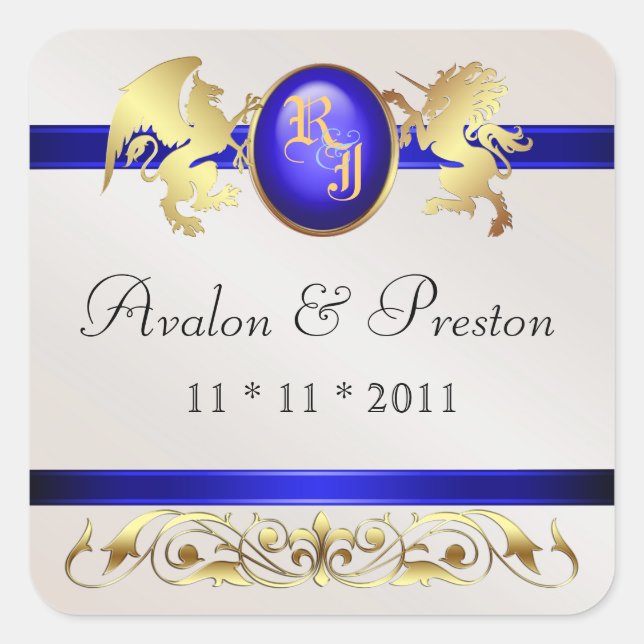 Quadrado Príncipe e Princesa Azul Salve O Adesivo De Datas (Frente)