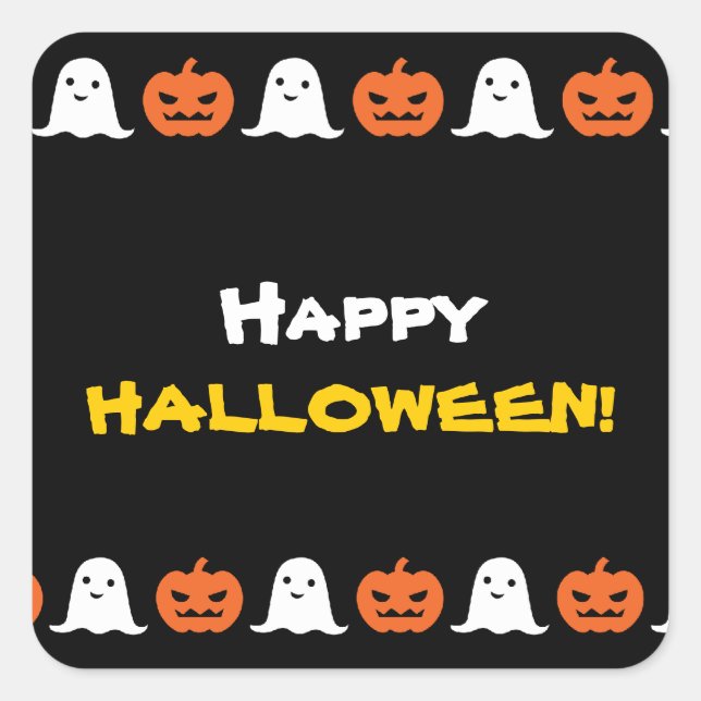 Quadrado Pumpkin Feliz de Halloween e adesivo Fantasma (Frente)