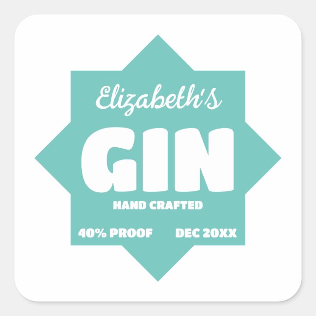 Quadrado Qualquer adesivo de gin personalizado a cores (Frente)