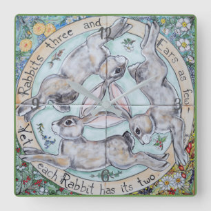 Quadrado Rabbit Hare Trio Quatro Sessões Relógio Verde Cl