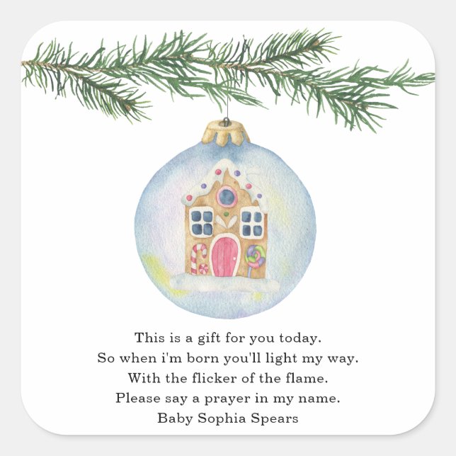 Quadrado Ramo de inverno com brinquedo - adesivo de vela de (Frente)