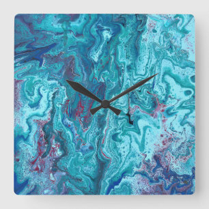 Quadrado Relógio Abstrato de Acrílico Azul Bebê 2 Azul Flui
