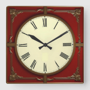 Quadrado Relógio Art Déco Vermelho