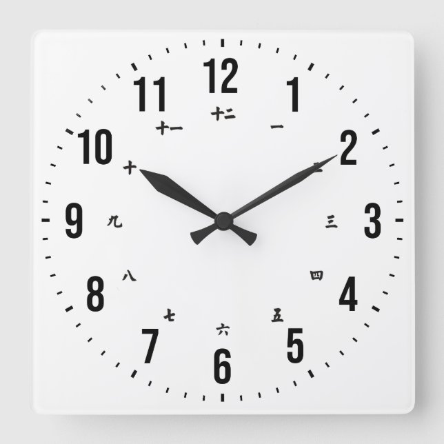 Quadrado Relógio Bilíngue/Japonês (Frente)