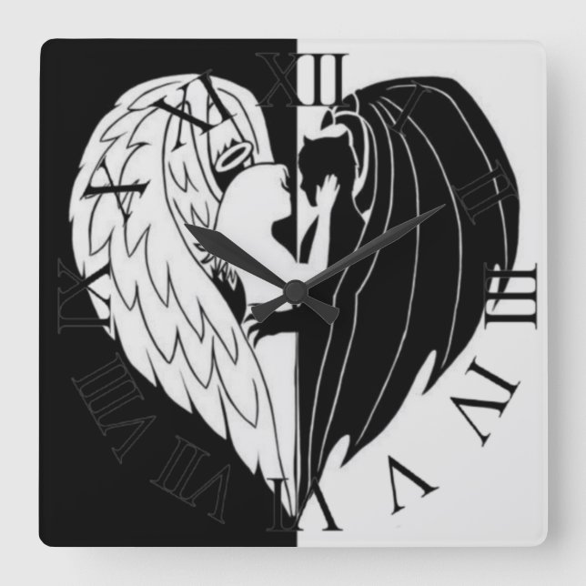 Quadrado relógio branco preto (Frente)